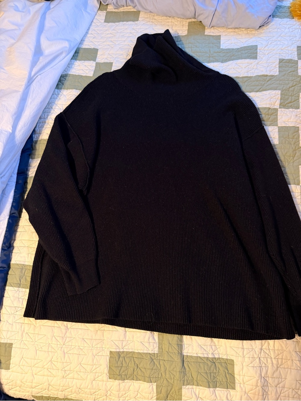 Free People Black Turtleneck Sweater Oversized Ribbed Slouchy Pullover